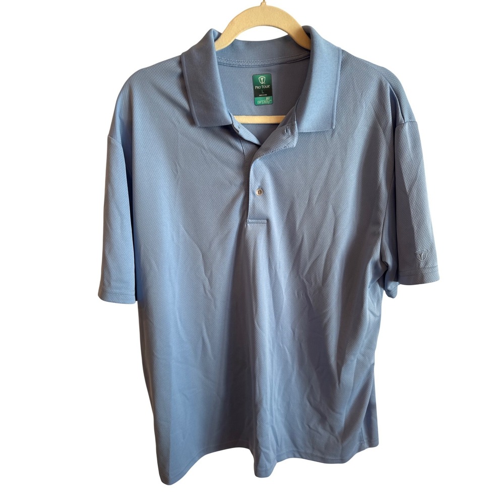 Pro Tour Airplay Men's Golf Polo Shirt Blue‎ Textured Short Sleeve Size L